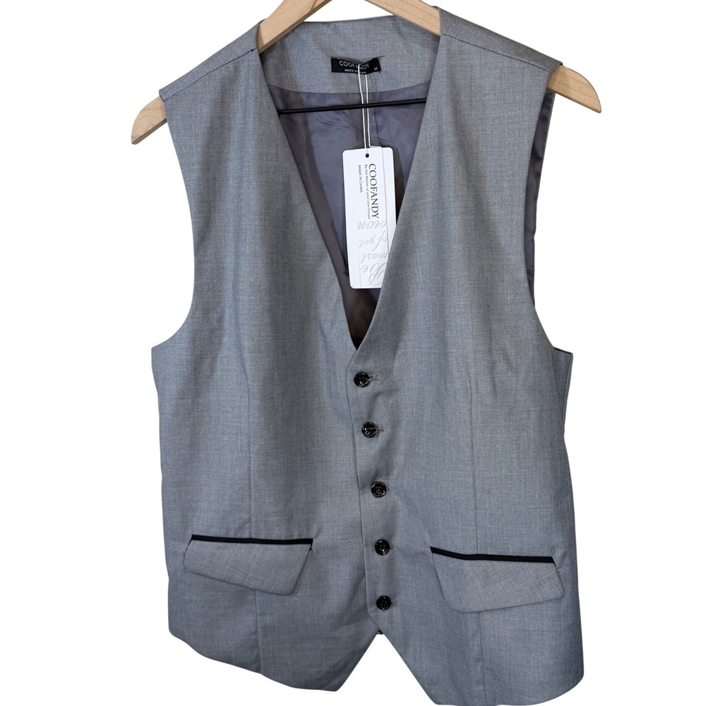 COOFANDY Mens Dress Vest Heather Grey Slim Fit Waistcoat Medium 012